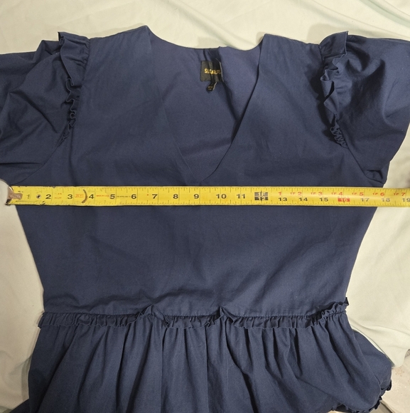 Sugarlips Madrigal Poplin Tiered Mini Dress Sz Small Blue - Picture 7 of 10